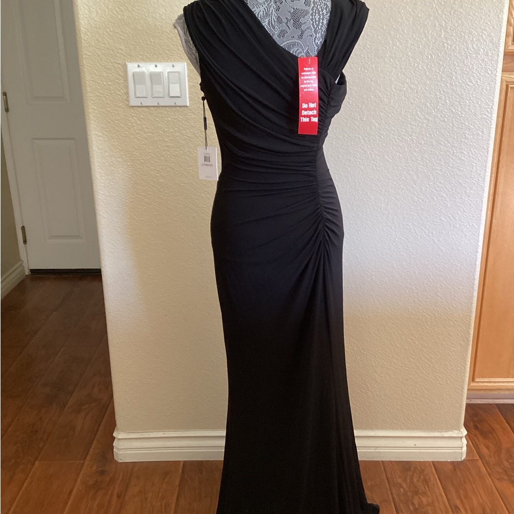 NWT Calvin Klein Black Asymmetrical Ruched Jersey Long Gown - Picture 6 of 15